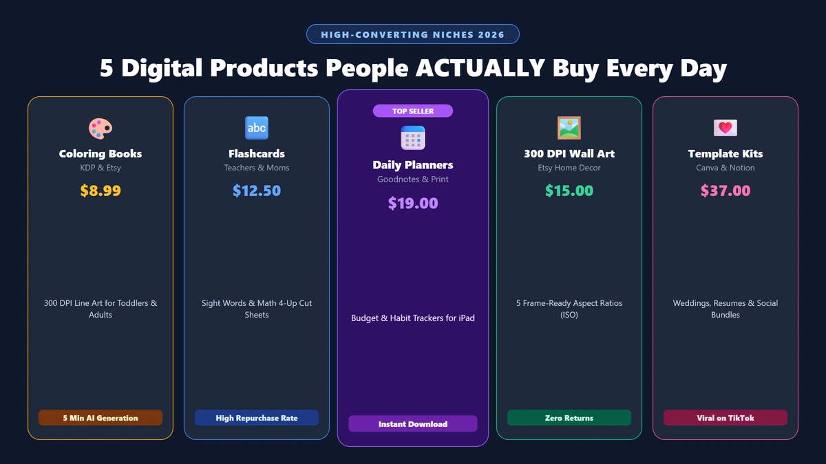 5 High-Demand Digital Products People Actually Buy (And How to Sell Them with Zero Design Skills)