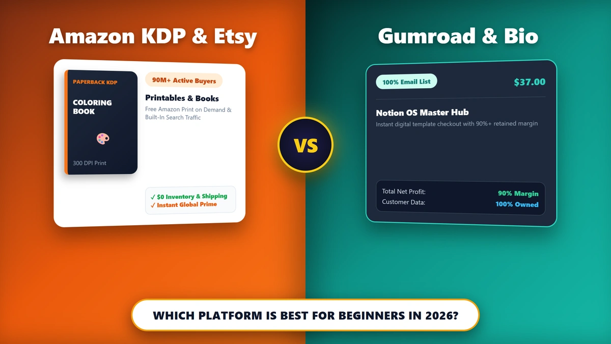 Etsy vs. Gumroad vs. Amazon KDP: The Honest Platform Comparison for Beginners (2026 Guide)