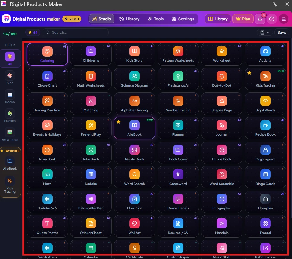 Digital Products Maker studio dashboard with 40+ specialized tools Digital Products Maker studio dashboard with 40+ specialized tools