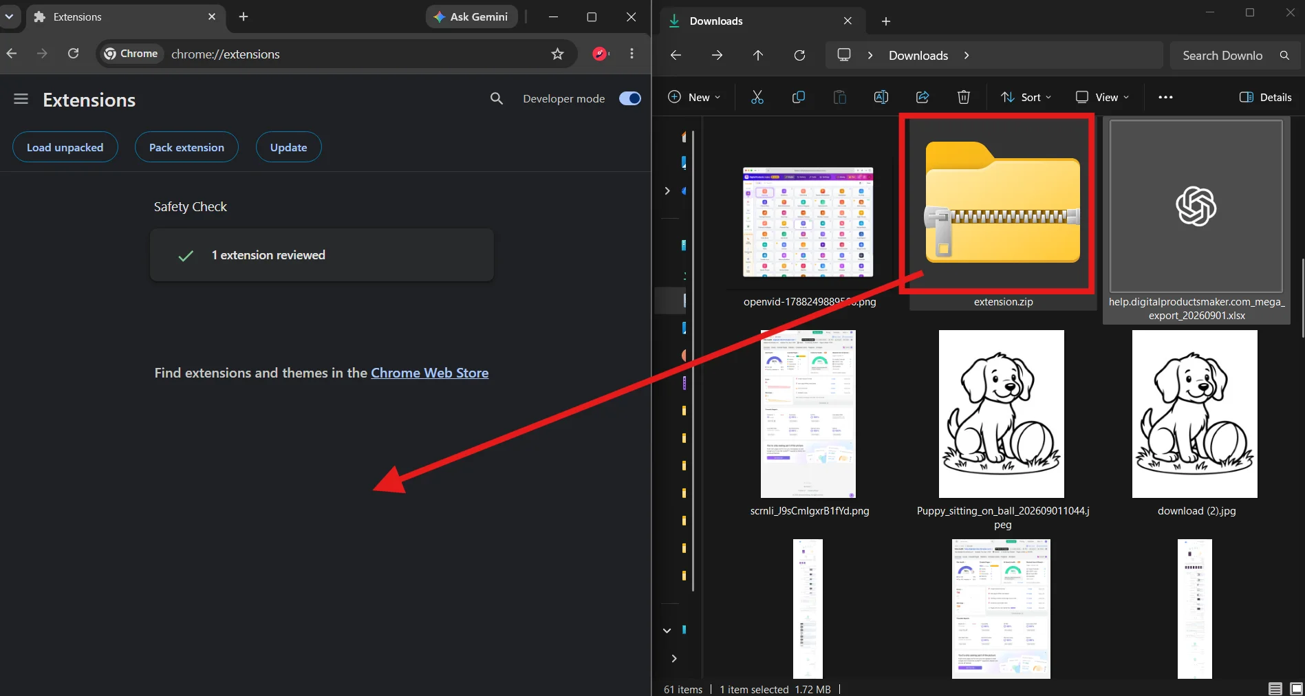 Drag the Extension ZIP File into Chrome Drag the Extension ZIP File into Chrome