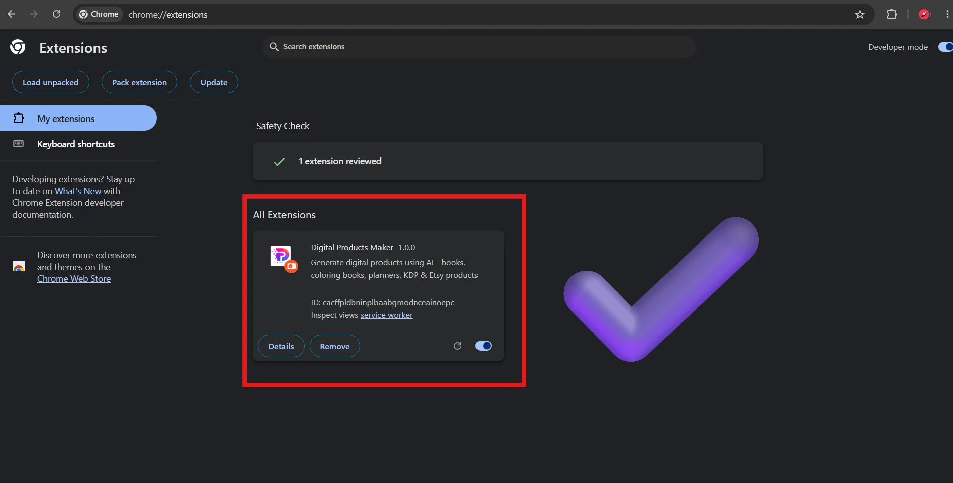 Digital Products Maker Extension Installed and Active Digital Products Maker Extension Installed and Active