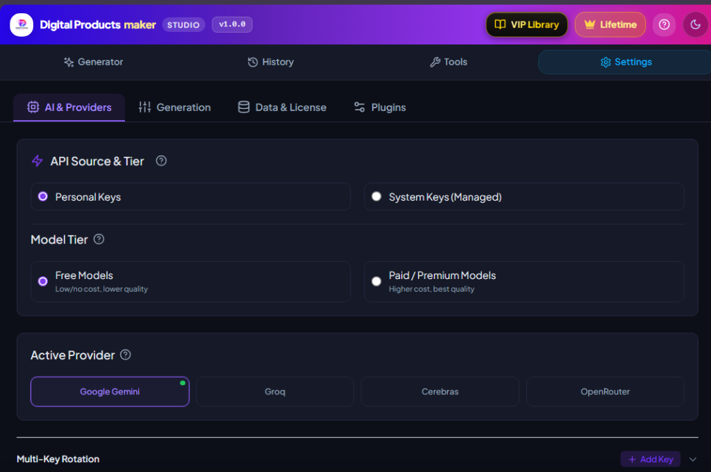 Digital Products Maker Settings AI and Providers Free Tier Digital Products Maker Settings AI and Providers Free Tier